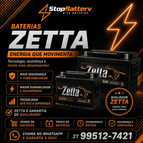 Bateria Zetta 60Ah 2º linha da Moura bateria dé auto desempenho