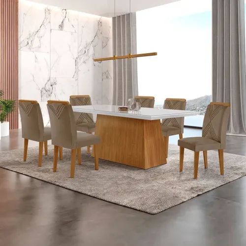 Mesa de jantar com tampo de vidro | 170x130 cm sem cadeiras