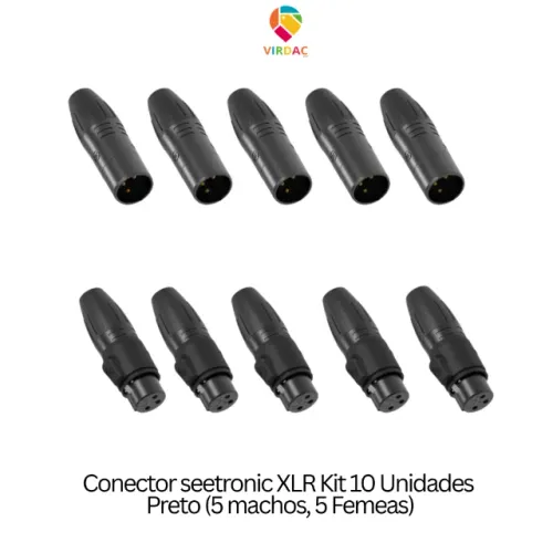 Conector seetronic XLR Kit 10 Unidades - Preto (5 macho, 5 Femea)