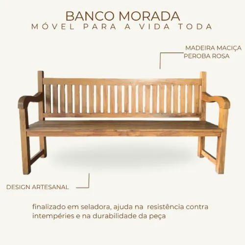 Banco Em Madeira Maciça Peroba Rosa1,80x0,42m