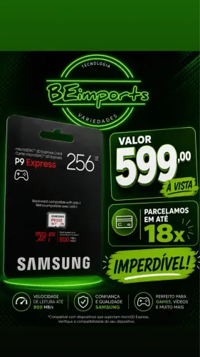 MicroSDXC Samsung P9 Express de 256GB / Alta Velocidade Leitura de até 800MB/s