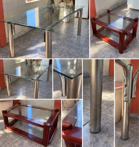 Mesa grande de vidro + mesa de centro de brinde - oportunidade