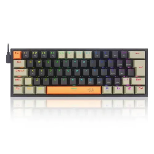 Teclado Gamer Mecânico Redragon Fizz Sunrise, 60%, RGB, ABNT2, Switch Marrom, 12x 18,93