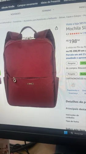 Mochila Sestini Slim Safe Vinho para Notebook - Excelente Estado