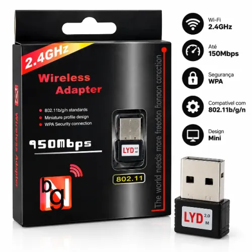 Adaptador Wi-Fi USB Wireless 150Mbps 2.4GHz Mini 802.11b/g/n PC Notebook