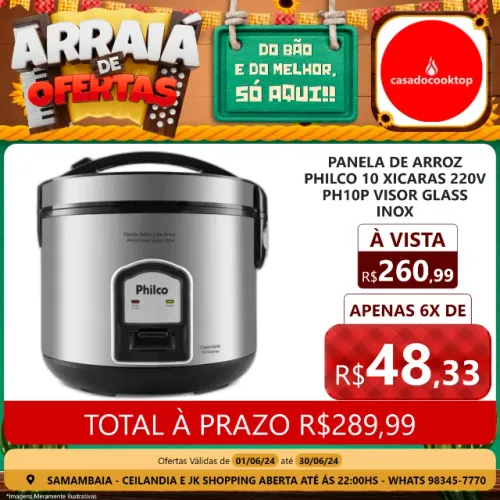Panela de arroz philco 10 xicaras 220v ph10p visor glass inox