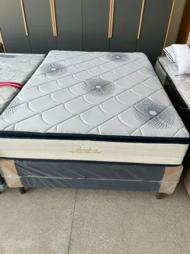 Conjunto Box Atalanta Branco Azul De Molas Ensacadas 188x138x25 - Em Oferta