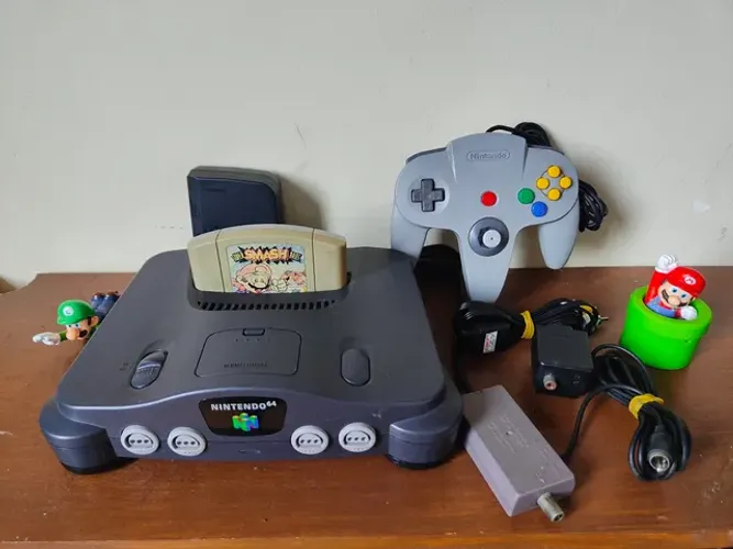 Nintendo 64 Completo com Controle - Acessórios - Cartucho Super Smash Bros