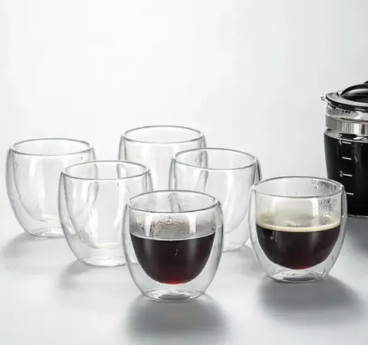 Conjunto de 6 Copos de Café com Parede Dupla Vidro Borossilicato - 150 ml