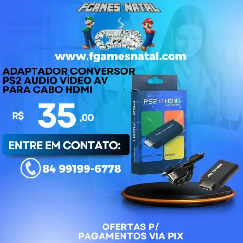 Adaptador Conversor Ps2 Audio Vídeo Av Para Cabo Hdmi