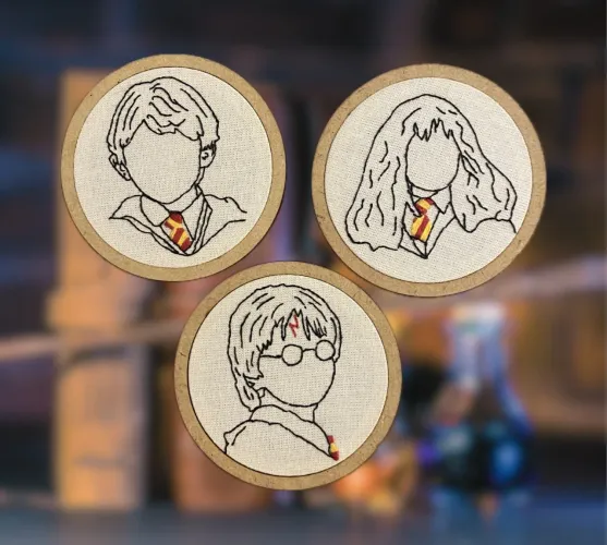 Kit com 3 bordados Harry Potter - O Trio de Ouro
