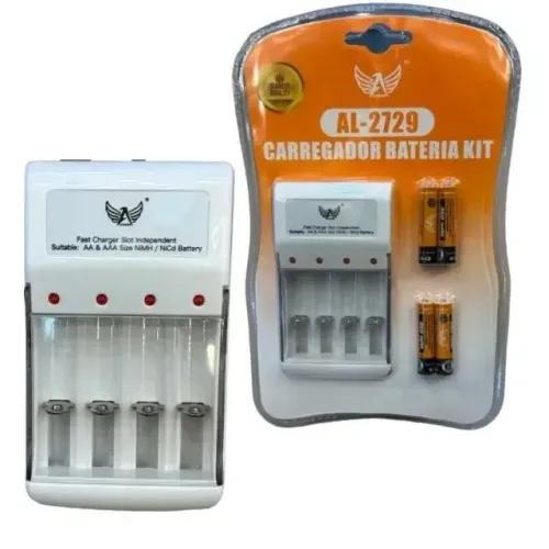 Carregador de Pilhas Recarregáveis 110-220V AL-2729 com 4 Pilhas AAA