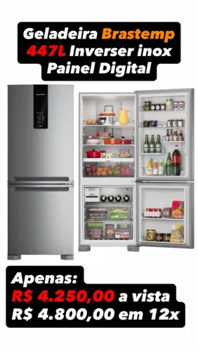 Geladeira Brastemp 447L Inverser inox Painel Digital