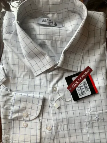 Camisa Breda Manga Longa Branca Xadrez Com Bolso Passafácil Tamanho 5