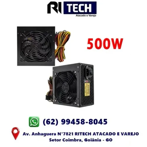 Fonte Atx Pc 500W 12cm Fan Pfc Ativo Bivolt Nova com Garantia