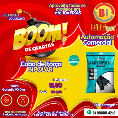 Cabo De Força Energia Bipolar  para Video Gamer ps2 ps3 ps4 e TV Radio  