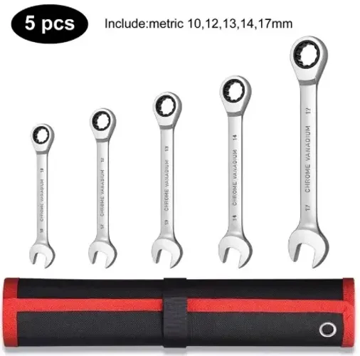 KIT chave combinada com catraca - 5 peças (10, 12, 13, 14 e 17)