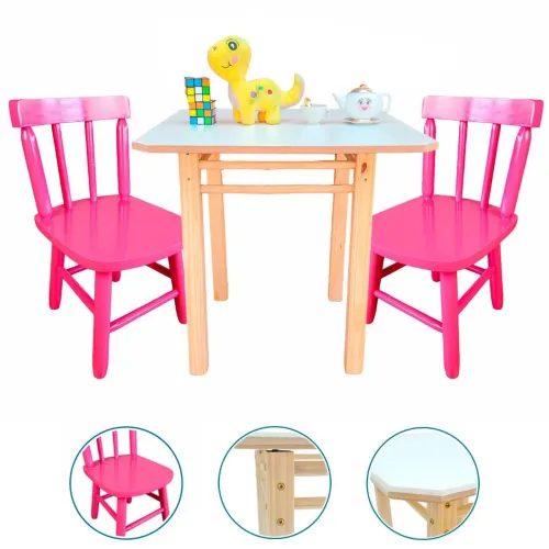 Conjunto Mesa Com 2 Cadeiras Rosa Infantil Resistente