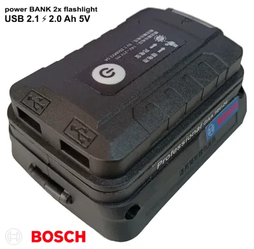 Adaptador Usb 2 Entradas p/ Bateria Bosch + Super Lanterna LED Samsung Linha 18V Procore