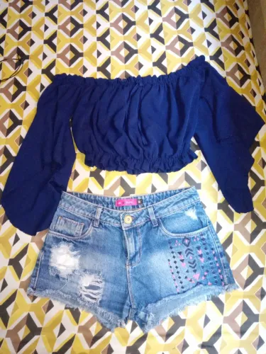 Conjunto Blusa e Short Jeans Infantil Menina 14