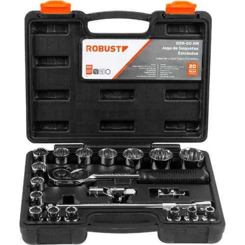 Jogo de soquetes estriados 1/2" 8 mm a 32 mm 20 peças - ROBUST