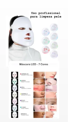 Máscara LED Facial 7 Cores Profissional Limpeza de Pele