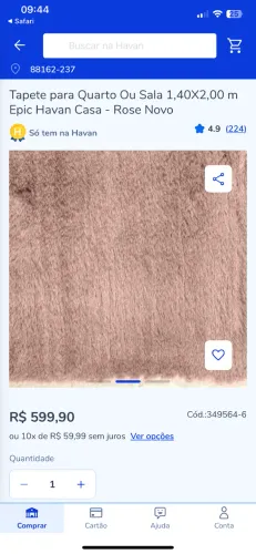 Tapete para Quarto Ou Sala 1,40X2,00 m Epic Havan Casa - Rose