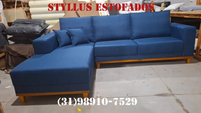 Sofá de Canto Azul - Novo - 4 Lugares