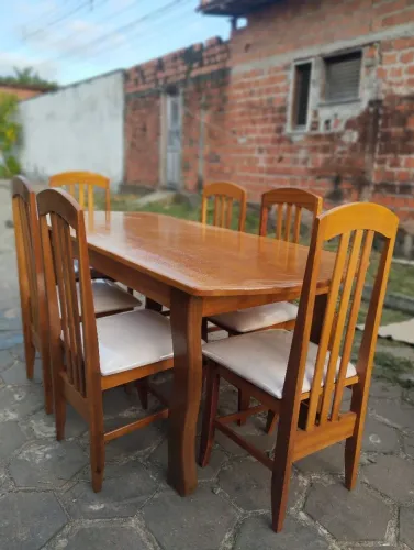 Conjunto de mesa de jantar com 6 cadeiras almofadada madeira maciça 