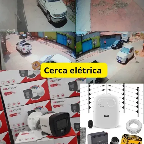 Cerca elétrica, câmera de segurança, alarme, motor de portão 
