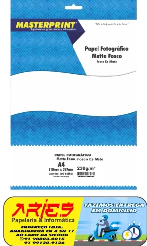 PAPEL FOTO MATTE FOSCO 230G MASTERPRINT A4 100 FOLHAS
