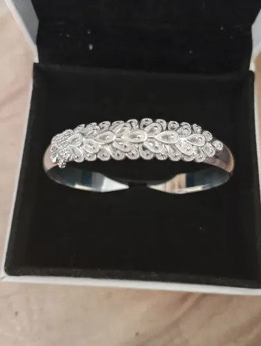 Lindo Bracelete Pavão esculpido em Prata 925 - Ajustável
