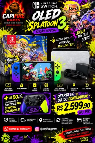 Nintendo Switch OLED Splatoon 3 Desbloqueado 128GB