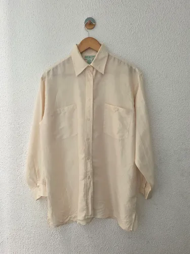 camisa china silk seda pura bege m