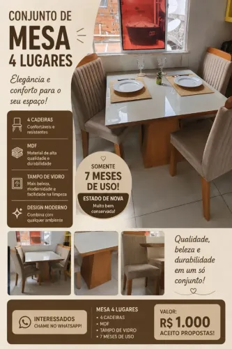 MESA DE JANTAR - 4 CADEIRAS