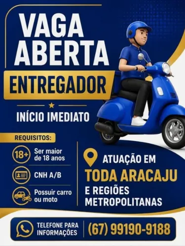 VAGA PARA ENTREGADORES MOTO/CARRO