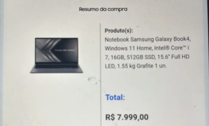 Notebook Samsung i7 nunca usado com nota fiscal