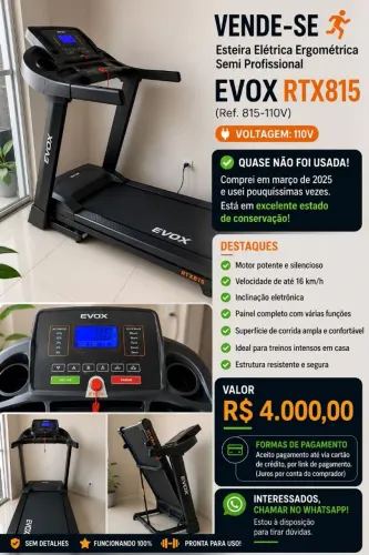 ESTEIRA ELÉTRICA EVOX RTX815 SEMIPROFISSIONAL - OPORTUNIDADE!