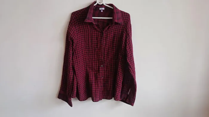 Camisa feminina de manga longa com estampa xadrez 46<br>Altura 0,66<br>