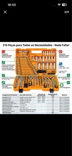 Kit/Maleta de ferramentas 216 peças