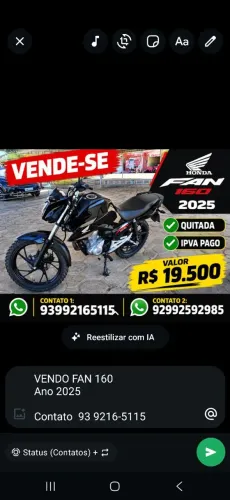 Vender moto Honda fan 160