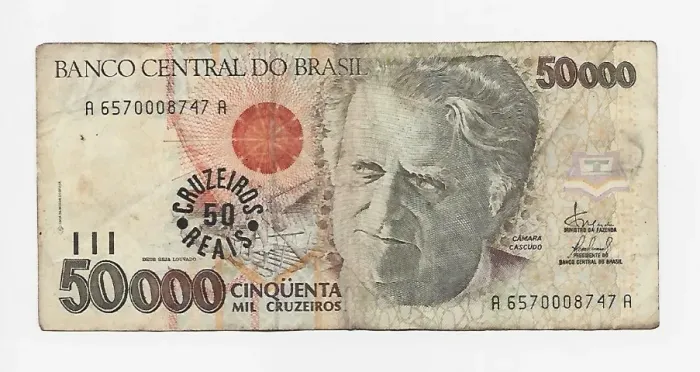 Cédula 50 Mil Cruzeiros - Câmara Cascudo - Cédula Carimbada