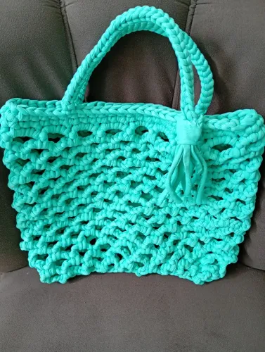 Bolsa Artesanal de Crochê - Verde Tiffany 
