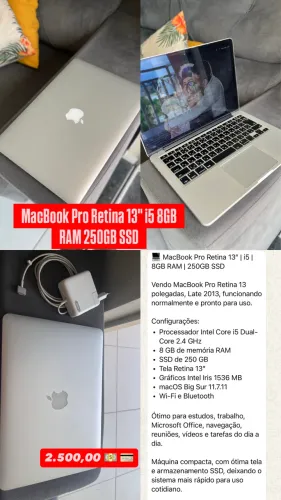 MacBook Pro Retina 13" i5 8GB RAM 250GB SSD