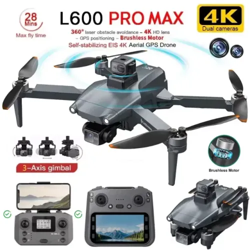 Drone L600 Pro Max 4K GPS - Com Sensor Desvio de Obstáculos 360° e Gimbal 3 Eixos