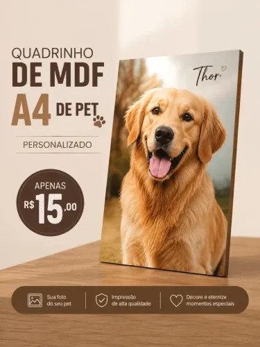 Quadrinho pet cachorro gato mdf a4 personalizado