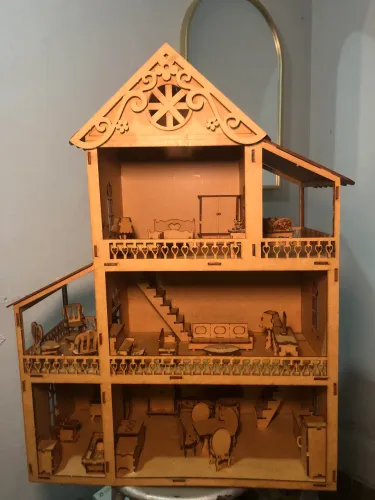 Casinha de Bonecas JÁ MONTADA em MDF Completa com Móveis Miniatura