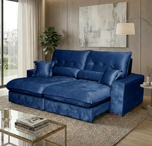 Sofá Retrátil Azul Confort Grand 2,50 m