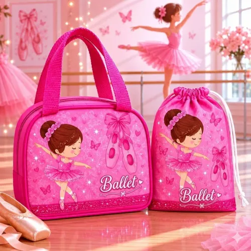 Kit bolsinha bailarina com saquinho para sapatilha bolsa ballet