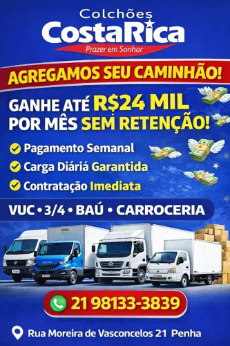 AGREGO CAMINHÃO | FATURE ATÉ R$20 MIL | PAGAMENTO SEMANAL | CARGA DIÁRIA